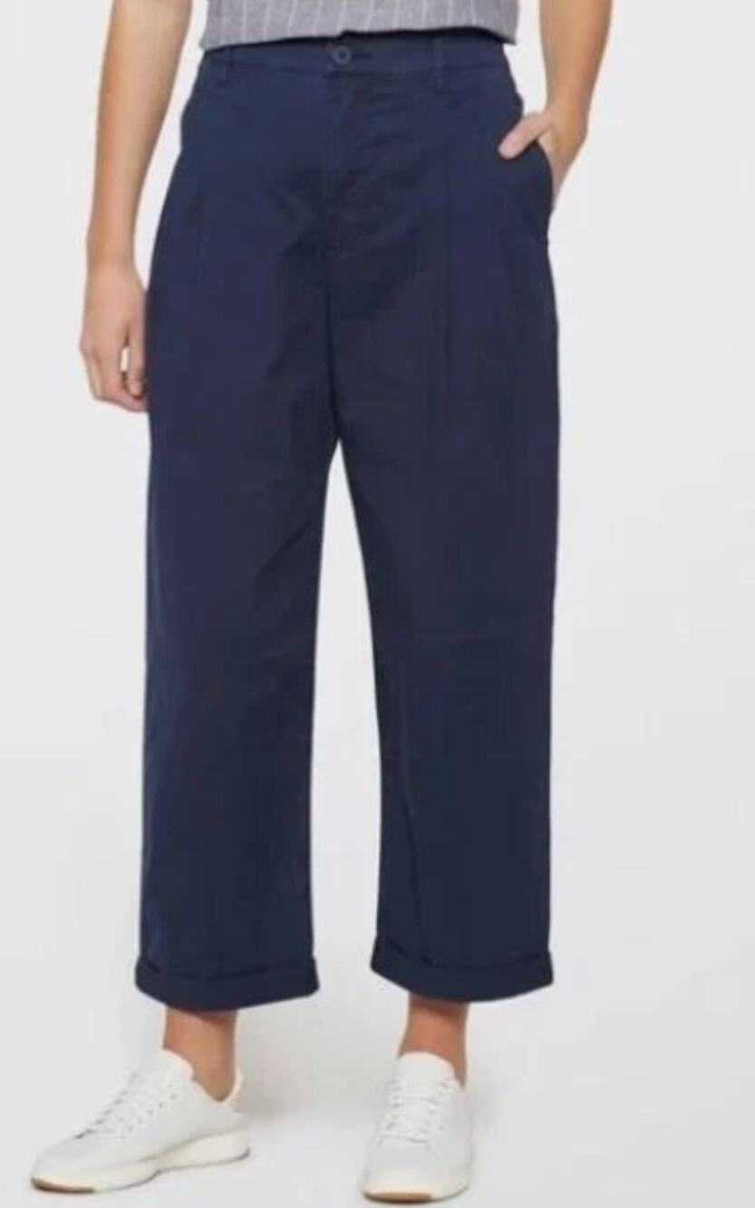NWT Pistola 30 Blue Estelle Mid Rise Trouser Pleated Crop Cuffed Cotton Pants